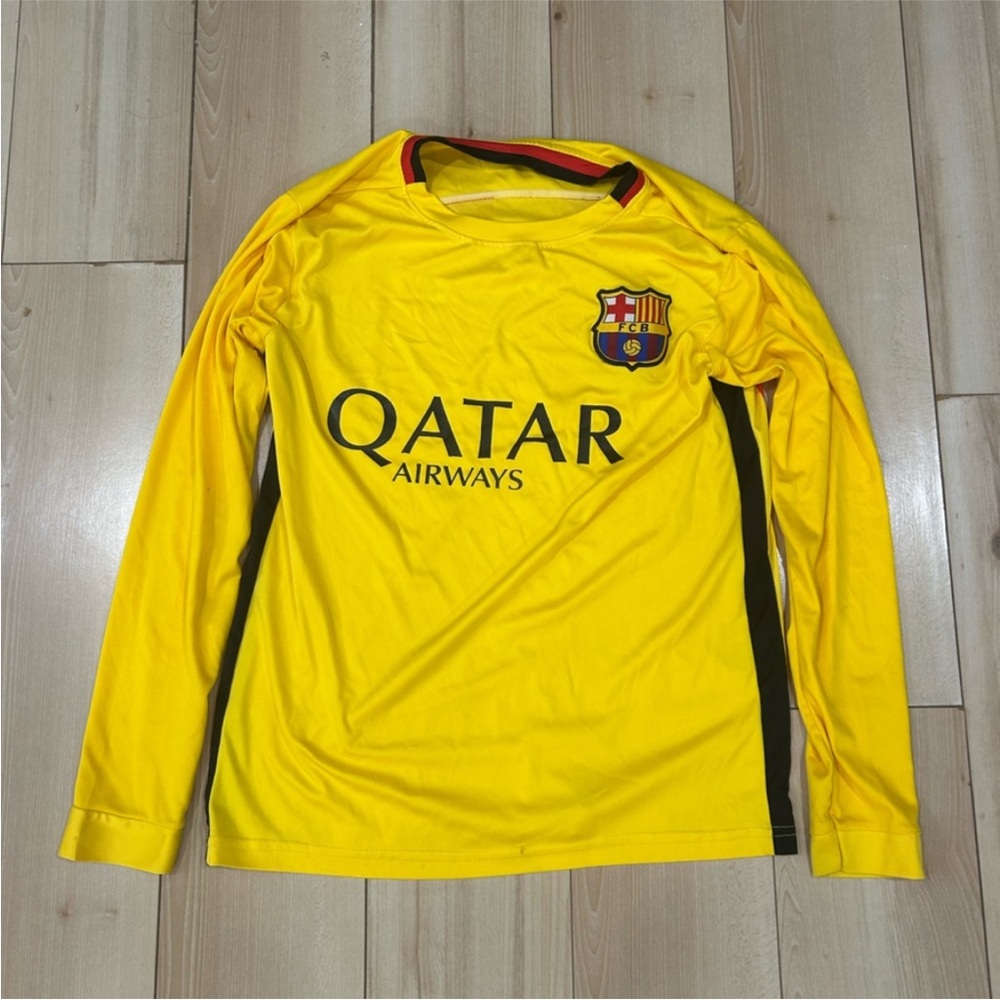 FC Barcelona Kids Yellow Long-Sleeve Jersey with Qatar Airways Logo